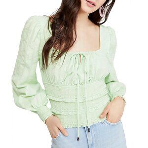 Free People Lolita Peasant Top Neon Pastel Green 100% Cotton Women's X-Small